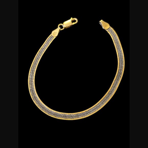 925 Sterling Silver Two Tone Reversible Plux Treaked Size 7.5" Bracelet - Picture 5 of 9